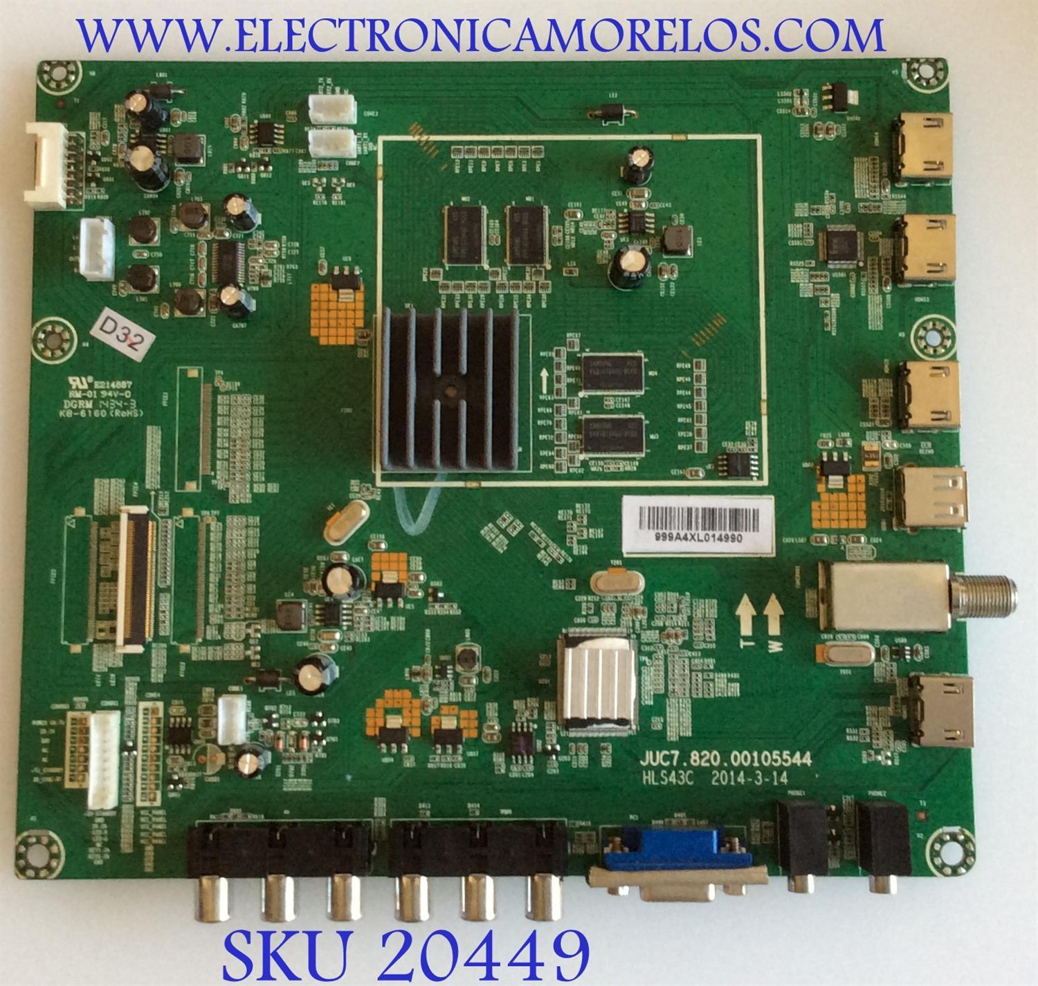 MAIN CHANGHONG / 999A4XL / JUC7.820.00105544 / HLS43C / PANEL C420U13-E1-L / MODELO UD42YC5500UA