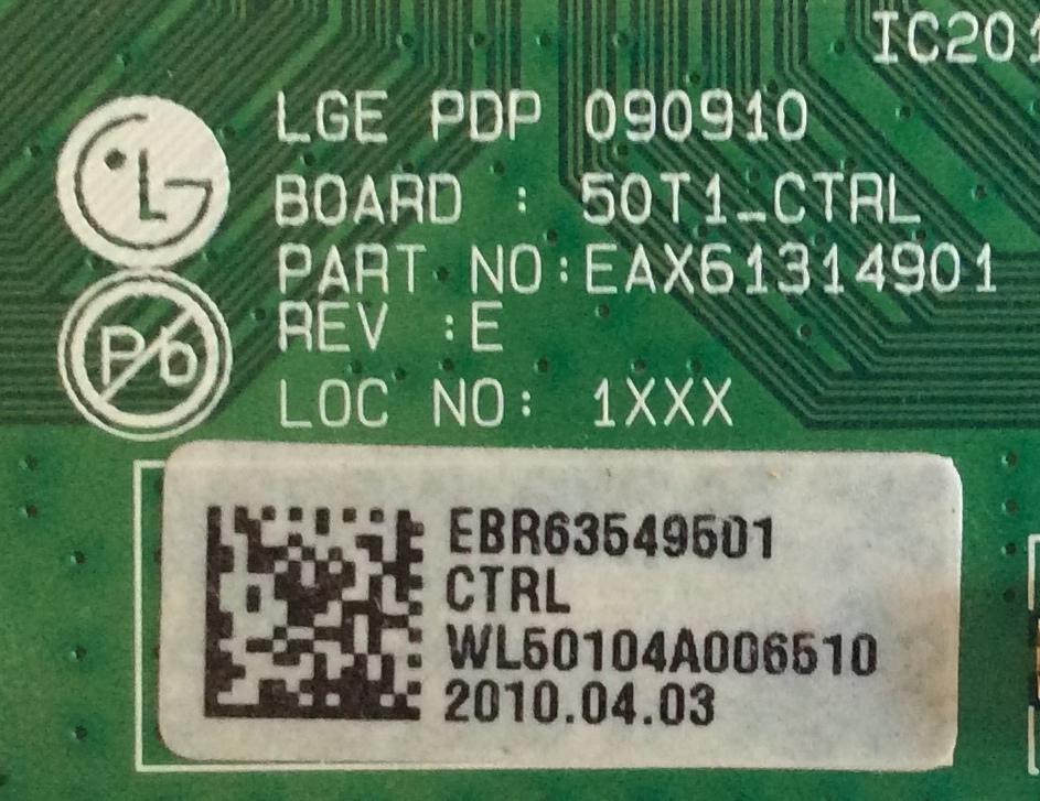 MAIN LOGIC LG / ZENITH / EBR63549501 / EAX61314901 / 50T1_CTRL /  PANEL PDP50T100000 / MODELOS 50PJ340-UC AUSLLHR / 50PJ350-UB AUSLLUR / 50PJ350C-UB AUSLLHR / Z50PJ240-UB AUSLZUR - Imagen 2