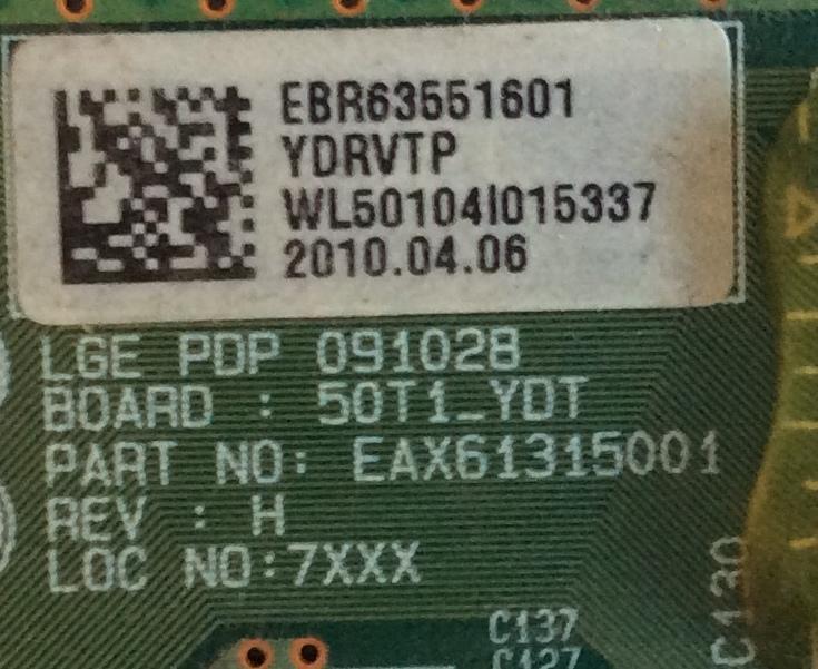 BUFFER LG / ZENITH / EBR63551601 / EAX61315001 / 50T1_YDT / PANEL PDP50T100000 / MODELOS 50PJ340-UC AUSLLHR / 50PJ350-UB AUSLLUR / 50PJ350C-UB AUSLLHR / Z50PJ240-UB AUSLZUR - Imagen 2