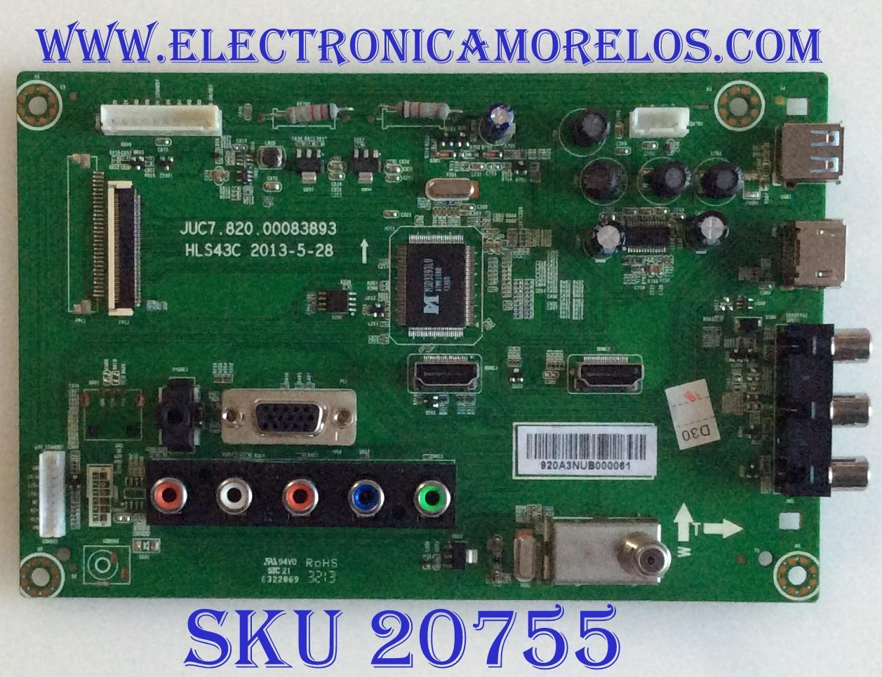 MAIN RCA / 920A3NUB / JUC7.820.00083893 / HLS43C / 920A3NUB000061 / PANEL S43SD-YD02 / MODELO 43"