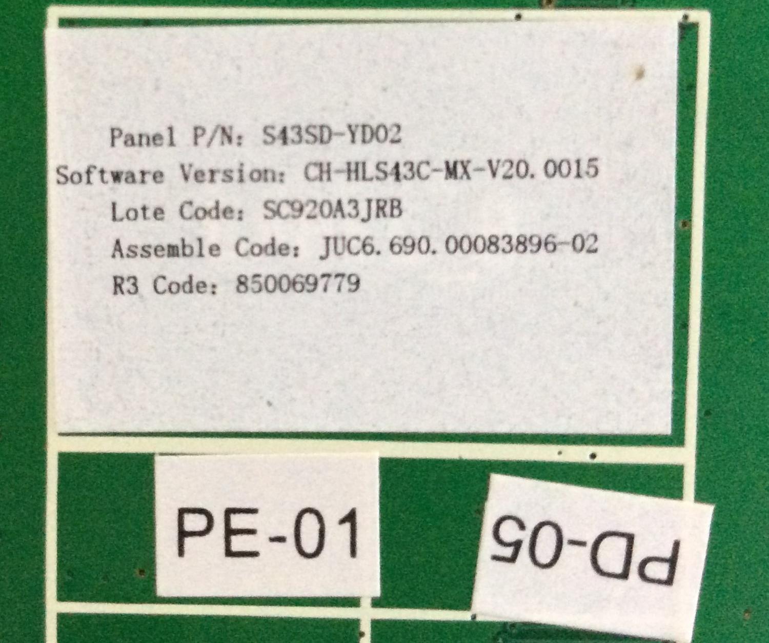 MAIN RCA / 920A3JRB / JUC7.820.00083893 / HLS43C / PANEL S43SD-YD02 / MODELO 43" - Imagen 3