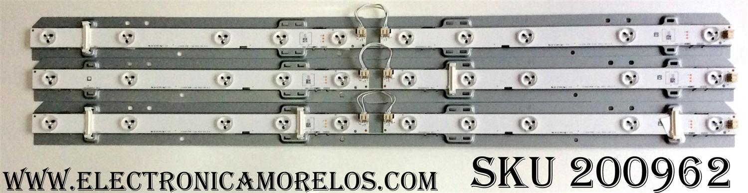 KIT DE LED´S PARA TV (6 PIEZAS) / EMERSON A3AT0UH / 1EM228043 / UDULED0GS017 / UDULED0GS016 / PANEL´S U3AT1XT / V390HJ1-P02 REV.C2 / MODELOS LF391EM4 ME1A / LF391EM4 DS2 / 39ME313V/F7 DS3