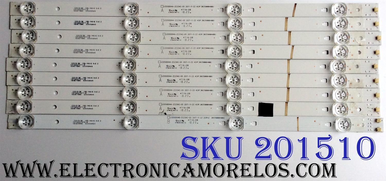 KIT DE LED´S PARA TV (9 PIEZAS) / INSIGNIA LED50D04A-ZC23AG-05 / LED50D04B-ZC23AG-05 / 2S1P*2 30350004002 / 4A1P 30350004001 / 180608A6 / 180610BA / E78030 94V-0 / PANEL T500HVN07.5 / MODELO NS-50D510NA1