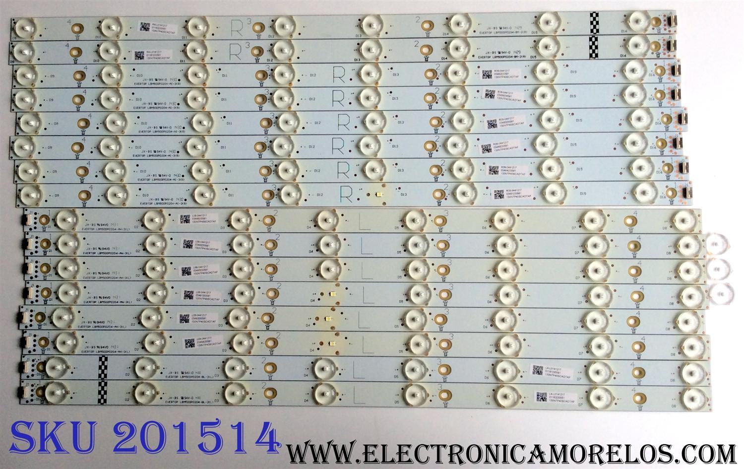 KIT DE LED´S PARA TV (16 PIEZAS) / VIZIO  LBM500P0204-AH-3(L) (8 PIEZAS) / EVERTOP LBM500P0204-BH-3(R) (8 PIEZAS) / L08-0441217 / R4-L0141217 / 130N7P40SCADTAF / PANEL TPT500DK1-QS1 REV:SC1A / MODELO P502UI-B1 LTY6RKCR