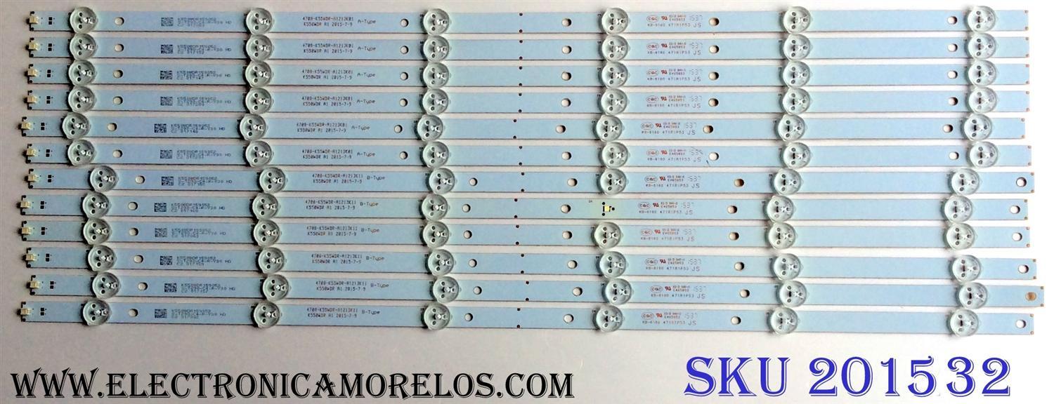 KIT DE LED´S PARA TV (12 PIEZAS) / TOSHIBA 4708-K55WDR-A1213K01 / 4708-K55WDR-A1213K11 / 4708-K55WDR-A1213K01 A-TYPE / 4708-K55WDR-A1213K11 B-TYPE / K550WDR / K550WDR159052 / S-T290-C4-R-Y30 / 471R1P53 / MODELO 55L421U / 55L310U