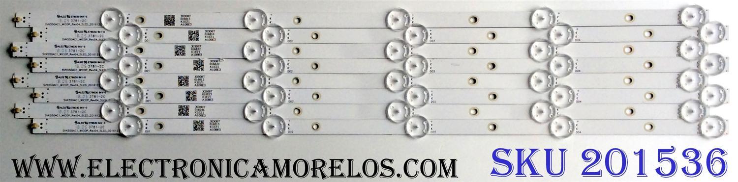 KIT DE LED´S PARA TV (8 PIEZAS) / TOSHIBA SVK550AC1 / SVK550AC1_WICOP_Rev04_5LED_20161212 / SVK550AC1_WICOP_Rev05_5LED_2019117 / PANEL K550WDRB / MODELOS 55LF621U19 / 55LF621U19 Rev.A / 55LF721U20