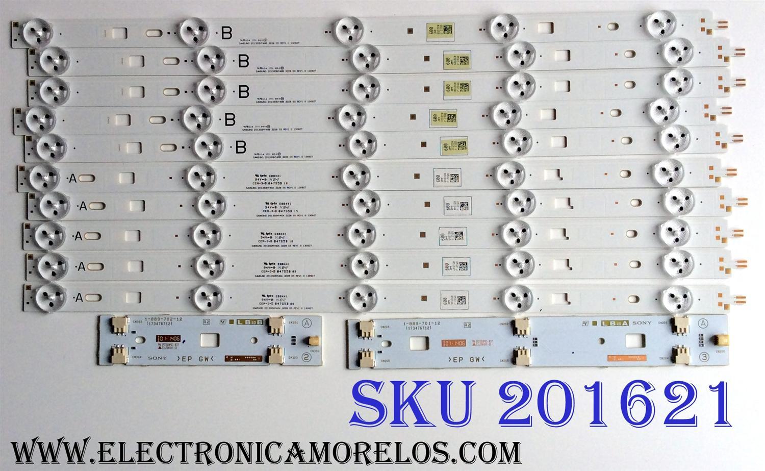 KIT DE LED'S PARA TV (10 PIEZAS) / SONY 2013SONY40A / SAMSUNG 2013SONY40A 3228 05 REV1.0 130927 / SAMSUNG 2013SONY40B 3228 05 REV1.0 130927 / 1-889-701-12 / 1-889-702-12 / 173476712  / E88441 / 047S5B 09 / PANEL NS4F400DND01 / MODELO KDL-40R470B