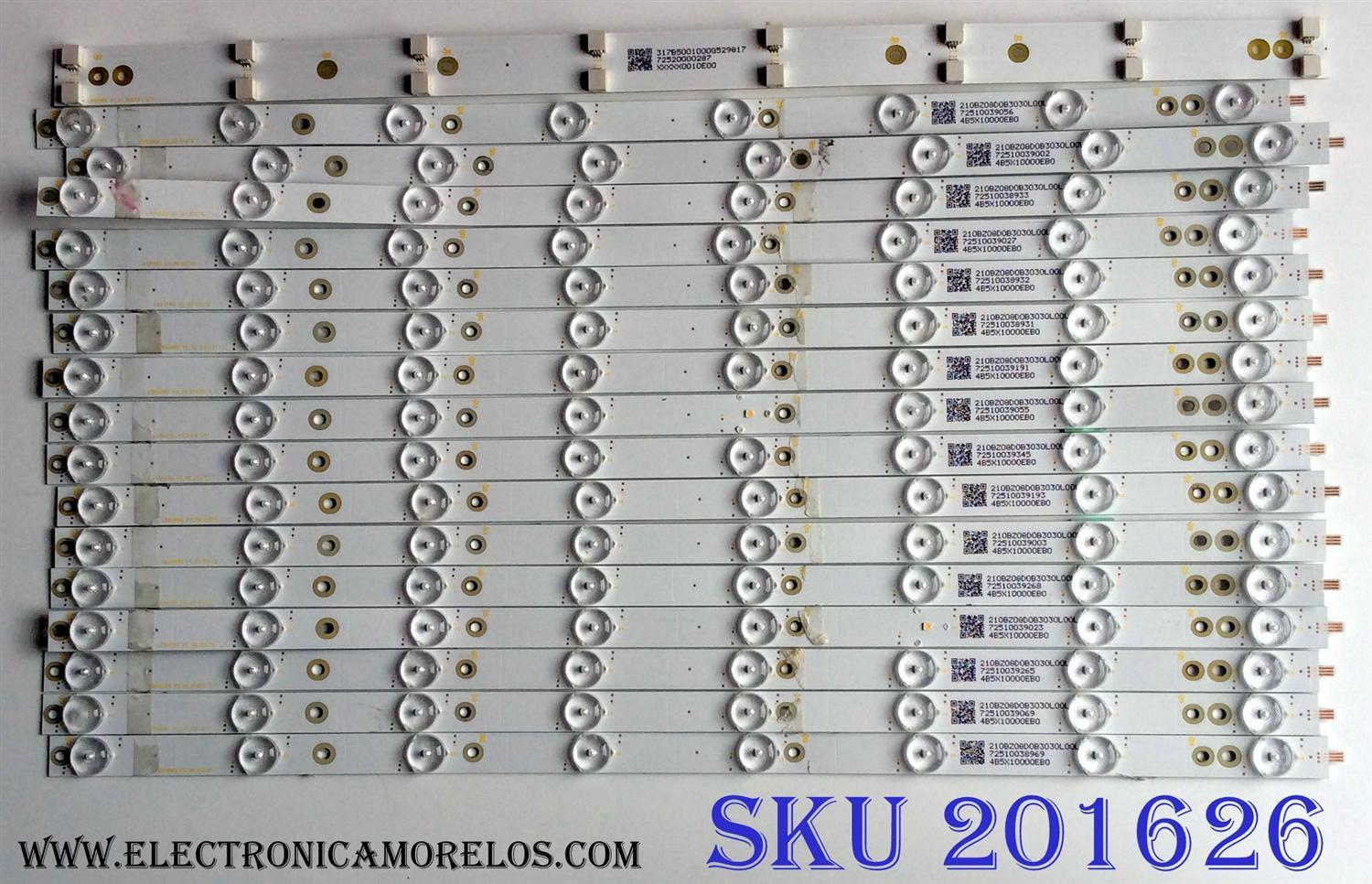 KIT DE LED'S PARA TV VIZIO (16 PIEZAS) / NUMERO DE PARTE LB50080 V0_00 / LB50080 V1_01 / LB50080 V0_00 81075 / LB50080 V1_01 81075 / 210BZ08D0B3030L00L / 1D5Y00000EA0 / PANEL TPT500U1-QVN03.U REV:S7B0A / MODELO M50-E1