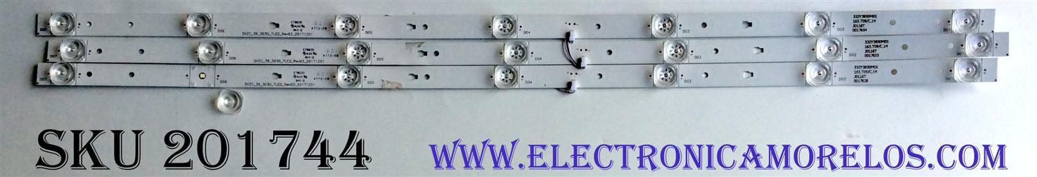 KIT DE LED'S PARA TV (3 PIEZAS) / INSIGNIA SVZC_39_3030_7LED_REV03_20171201 / E78030 / 532Y3850M01 / RUNTKD070 / MODELO NS-39D31DNA19