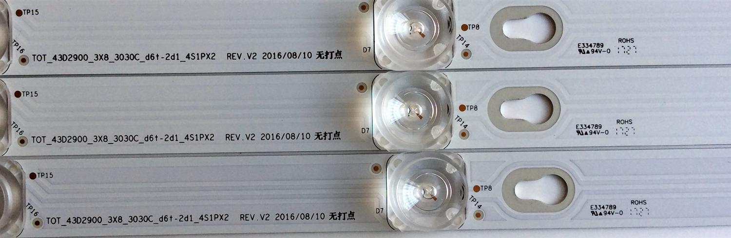 KIT DE LED'S PARA TV ((3 PIEZAS)) / NUMERO DE PARTE 4C-LB4308-YH05J / 006-P1K3532A / TOT_43D2900_3X8_3030C_D6T-2D1_4S1PX2 REV.V2 / T0T_43D2900_3X8_3030C_D6T-2D1_4S1PX2 REV.V2 / PANEL'S LVF430ND1L / LVF430CS0T E7 V1 / MODELOS 43S303 / 43S305 / 43S303TBAA - Imagen 2