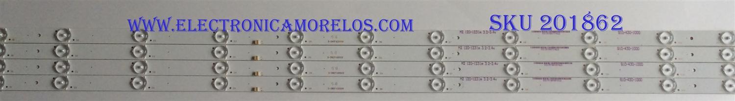 KIT DE LED'S PARA TV (4 PIEZAS) WESTINGHOUSE / B-CNCF43D599 / 910-430-1000 / M2 120-1231M 3.2-3.4V / PANEL T430-15D-DLED / MODELO WD43FC2380