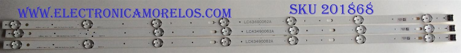 KIT DE LED'S PARA TV (3 PIEZAS) / LG / LC43490062A / LC4349 / W00REE 43INCH FHD_LED ARRAY_A-TYPE _161024 / PANEL NC4300DUE / MODELO 43LJ550M