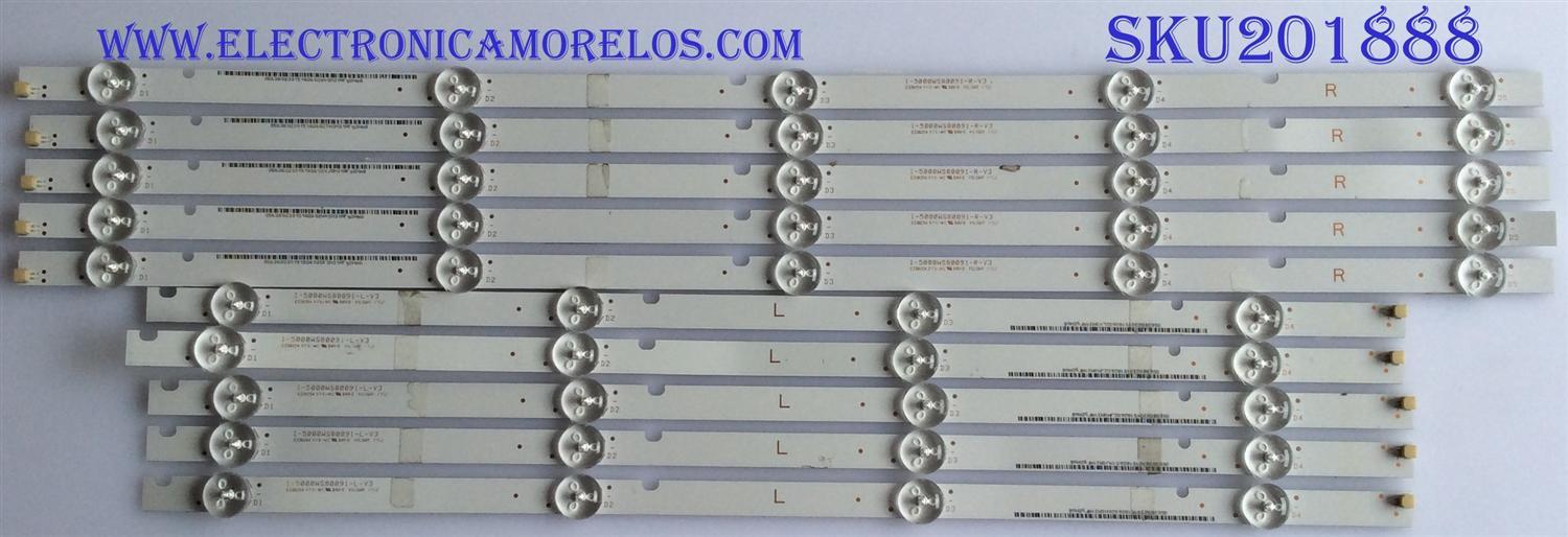 KIT DE LED'S (10 PIEZAS) / VIZIO / I-5000WS80091 / I-5000WS80091-L-V3 / PANEL UT-550T32508 / MODELO E50-F2