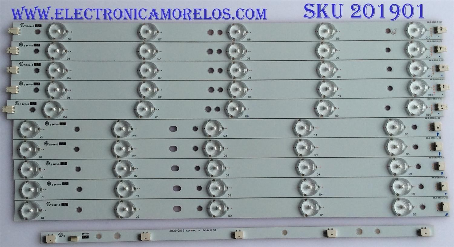 KIT DE LED'S PARA TV (10 PIEZAS) / VIZIO / 39.0-D510-L-C2 / 39.0-D510-R-C2 / EPILB67F7C705-F46 / PANEL TPT390J1 - HVN04 REV:S000E / MODELO E390-A1