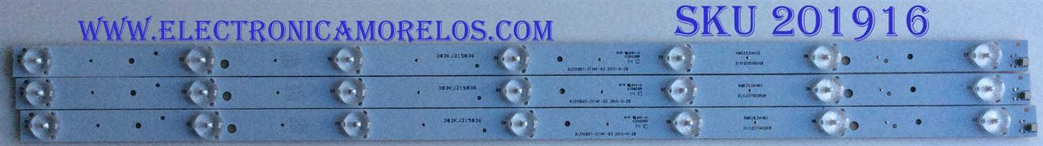 KIT DE LED´S PARA TV (3PIEZAS) / UPSTAR /  KM031LDAH02 / 31.11.031500008 / 303KJ3155036 / KJ315D07-ZC14F-03 / PANEL KM0315LDPH04-HO3 / MODELO P32WX
