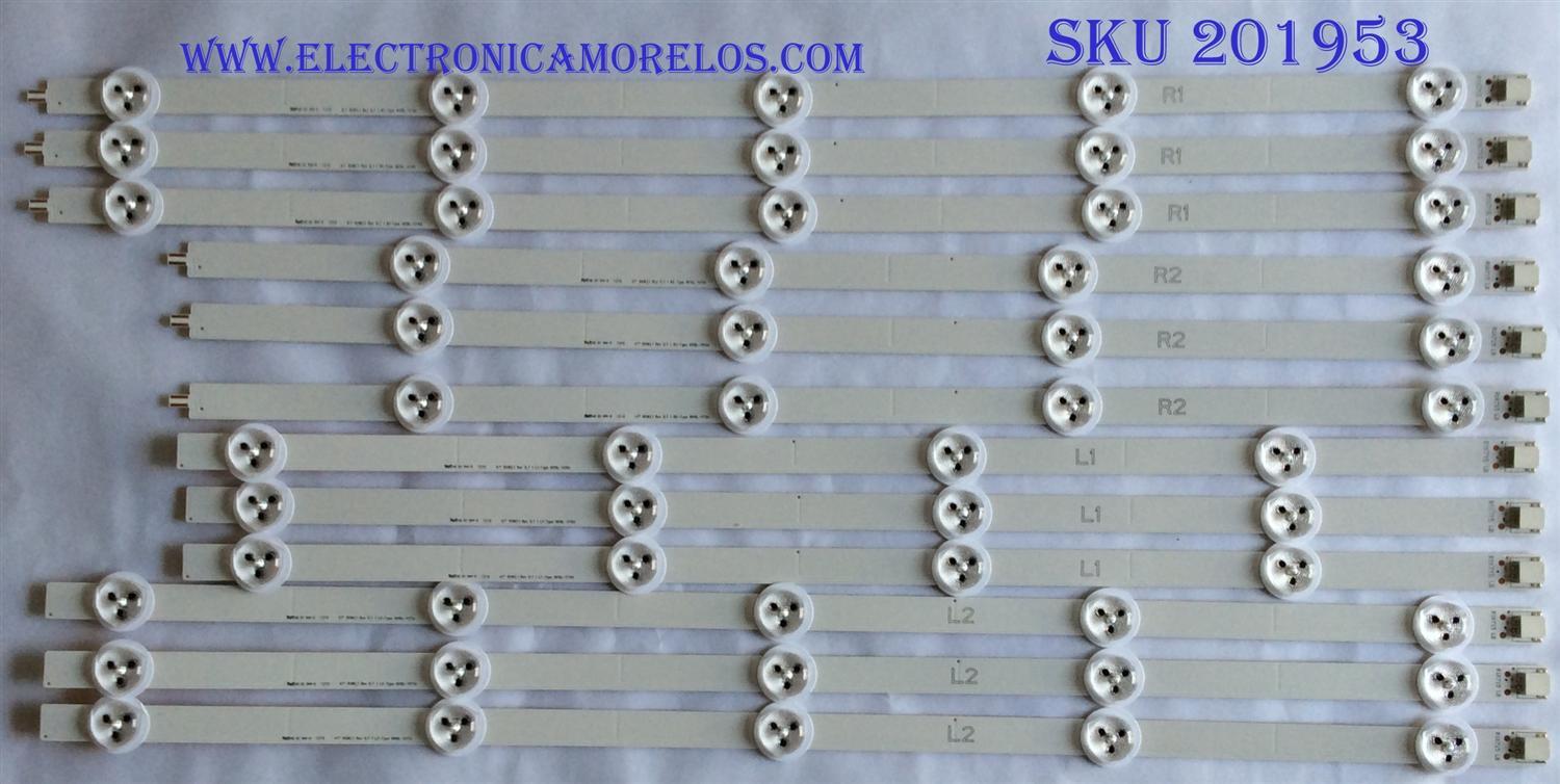 KIT DE LED´S PARA TV ( 12 PIEZAS ) / VIZIO / 6916L-1175A / 6916L-1176A / 6916L-1177A / 6916L-1174A / R1K715LB  / 47"ROW2.1 REV 0.7 1 R2-TYPE / PANEL  LC470DUG(JF)(R1 / MODELO E 470I-AO 