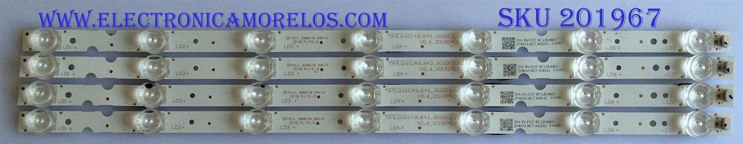 KIT DE LED'S PARA TV (4 PIEZAS) / TCL /  MPEGGIC49LB43_3030F2.1D Z / M-JN-F22 4C-LB4907 / VO.6_20180410 / MODELO 49S325