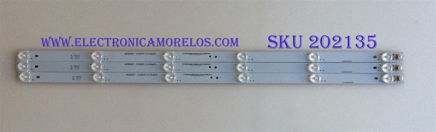 KIT DE LED'S PARA TV ELEMENT ((3 PIEZAS)) / NUMERO DE PARTE A-HWBW32D793 / 4632DX013 / 21005347 / M120K3W50H / MODELOS ELEFW328 / ELST3216H H6B4M / ELST3216H H6E0M / ELST3216H J6E1M / ELST3216H H6E2M / ELST3216H J6E2M / ELST3216H J6G2M