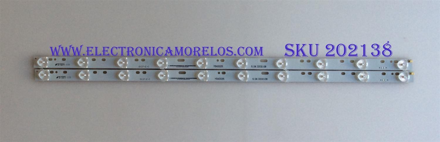 KIT DE LED'S PARA TV QUASAR / SCEPTRE (2 PIEZAS) / NUMERO DE PARTE 5.08.320210B / D127-E-C / Y5D025 / PANEL CN32HB / CN32HB735 / MODELOS SQ3200 / X325BV-FMDR / X325BV-FMQC