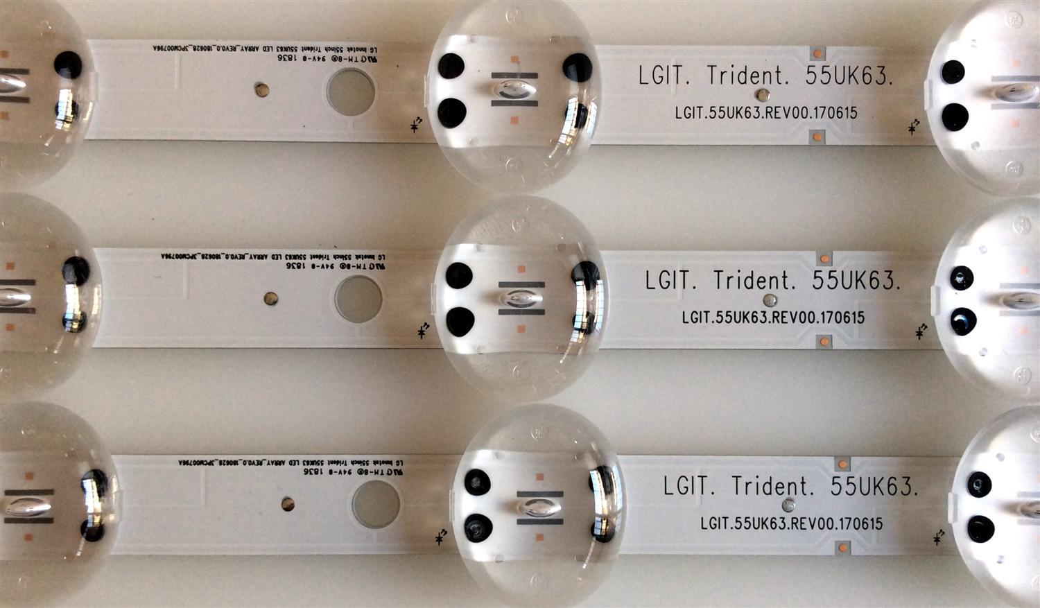 KIT DE LED`S PARA TV (3 PIEZAS) / LG 3PCM00796A / EAV63992902 / EAV 6399 2902 / LGIT.Trident.55UK63 / LGIT.55UK63.REV00.170615 / AGRC1A61B / LG Innotek 55inch Trident 55UK63 / 180628 / PANEL NC550DGG-AAGX1 /  MODELO 55UK6090PUA / 55UK6090PUA.BUSWLOR - Imagen 3