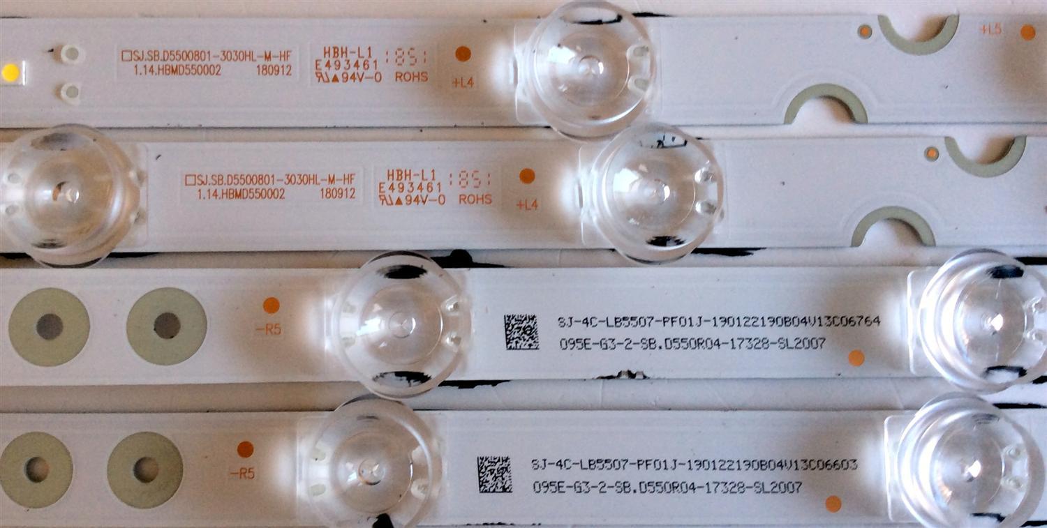 KIT DE LED´S PARA TV (4 PIEZAS) / TCL 180912 / 1.14.HBMD550003 / 1.14.HBMD550002 / 4C-LB5507-PF01J / 4C-LB5508-PF01J / 095E-G3-2-SB.D550L04-17327-SL2007 / SB.D550R04-17328 / PANEL LVU550NDEL SJ9W01 / MODELOS 55S423 / 55S425LFBA - Imagen 2