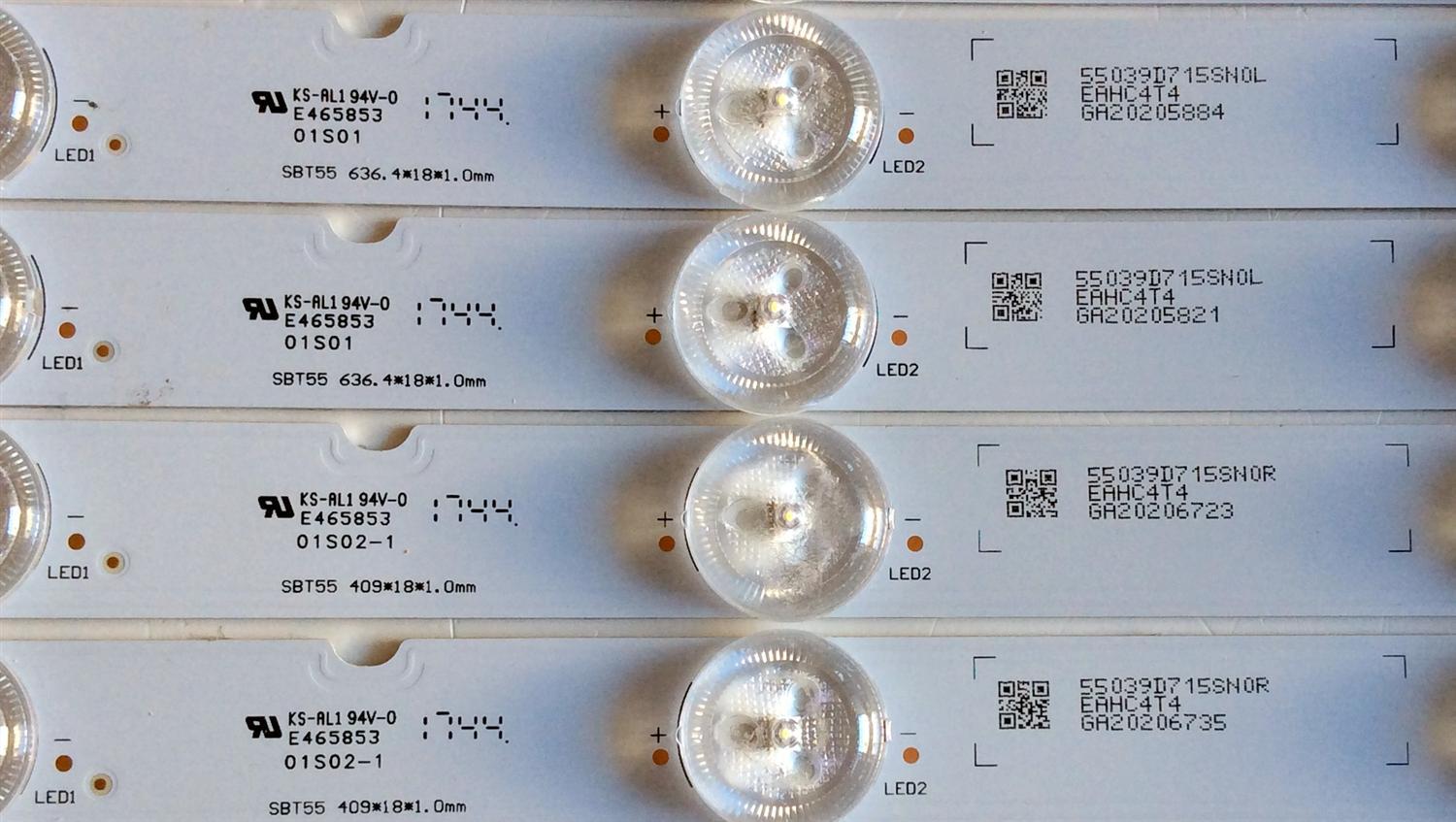 KIT DE LED´S PARA TV (14 PIEZAS) / SONY 189712711 / 55039D715SN0L / 55039D715SN0R / E465853 / 01S01 / 01S02-1 / SBT55 409*18*1.0mm / EAHC4T4 / KS-AL1 / E88441 / PANEL / MODELO - Imagen 2