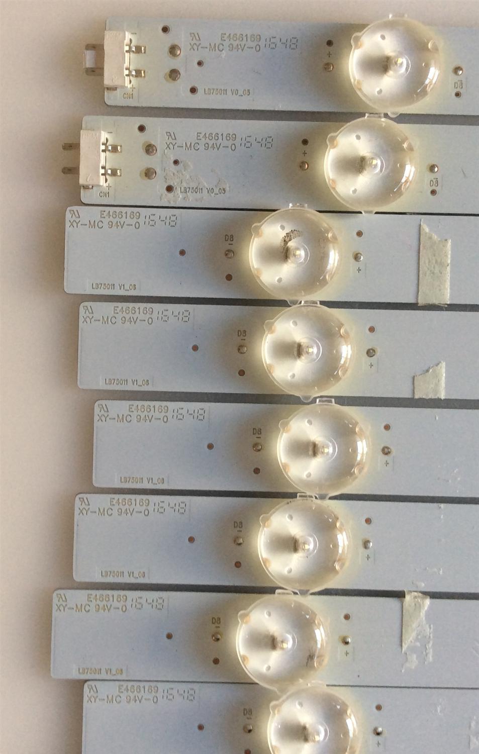KIT DE LED'S PARA TV VIZIO (9 PIEZAS) / LB75011 / LB75011 V1_06 / PANEL V750DK1-QS3 / 10262000231 / MODELOS E75-E3 LFTIGRAT / E75-E3 LFTIGRLT / NOTA IMPORTANTE:KIT CUENTA ORIGINALMENTE DE 14 PIEZAS ((INCOMPLETO SOLO 9 PIEZAS)) - Imagen 5