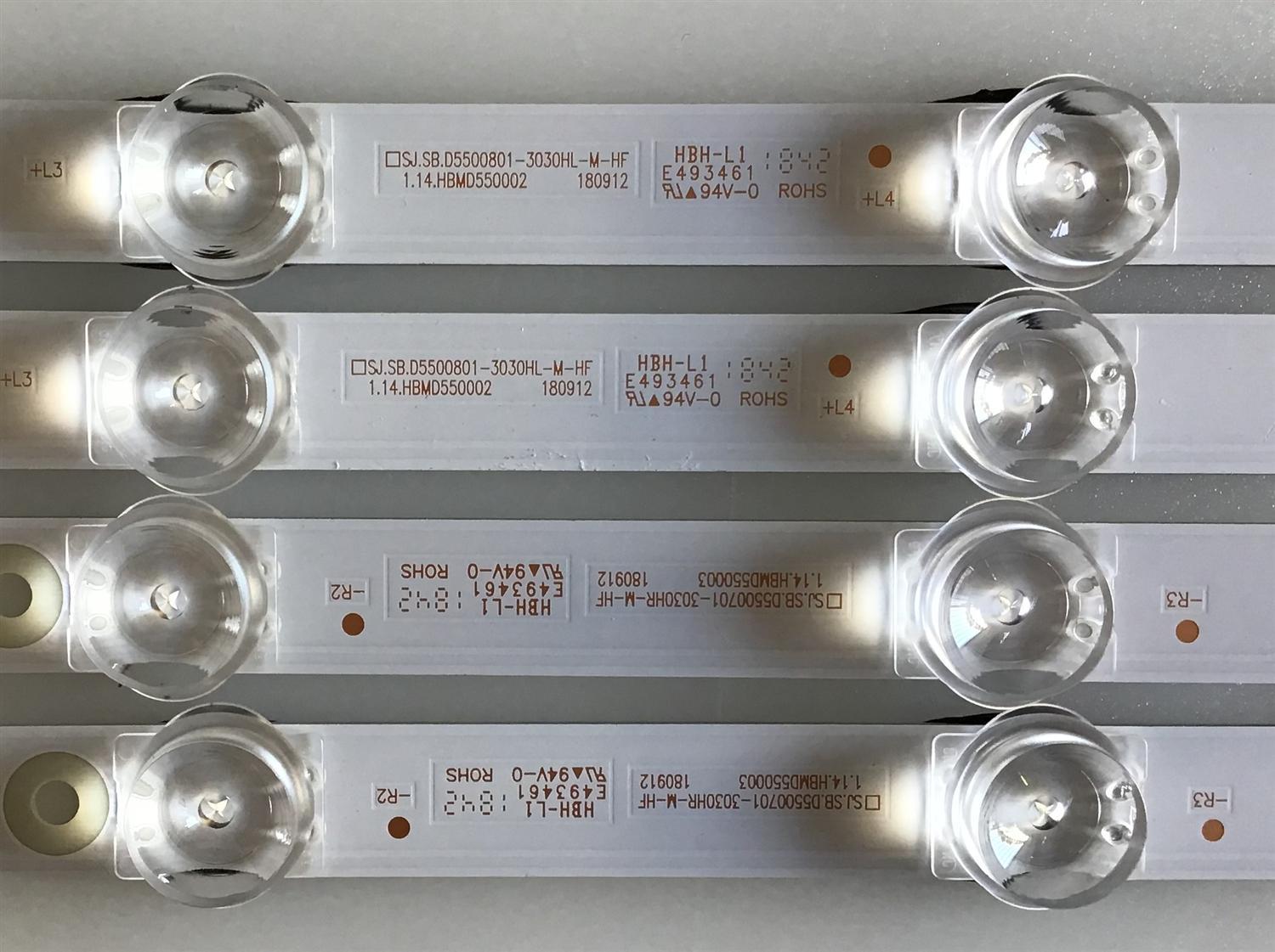 KIT DE LEDS PARA TV TCL ORIGINAL 4 PIEZAS / NUMERO DE PARTE SJ.SB.D5500801-3030HL-M-HF / SJ.SB.D5500701-3030HR-M-HF / 1.14.HBMD550003 / 1.14.HBMD550002 / 4C-LB5507-PF01J / 4C-LB5508-PF01J / PANEL LVU550NDEL / MODELOS 55S421 / 55S423 / 55S423LIAA / 55S425 - Imagen 4