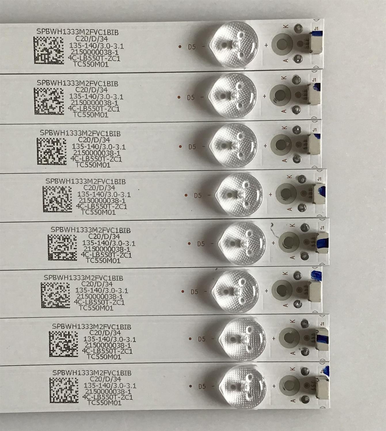 KIT DE LED'S PARA TV INSIGNIA (8 PIEZAS) / 303TC550033 / TCL55D05-ZC22AG-03 / 4C-LB550T-ZC1 / TC550M01 / PANEL LVF550CSDX E13 V1 / MODELO NS-55D510NA19 REV.A - Imagen 2