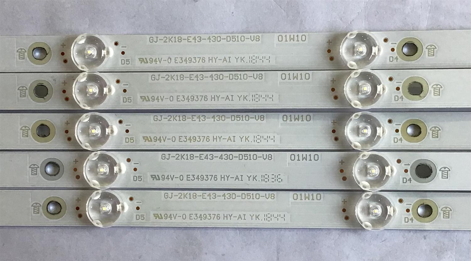 KIT DE LEDS ORIGINAL PARA TV VIZIO 5 PIEZAS / NUMERO DE PARTE GJ-2K18-E43-430-D510-V8 / 18466 / 210BZ10D0B334BH04D / EGLG5YZ2F21X / PANEL TPT430H3 -QUBN1A.K REV:SA9P0B / MODELOS E43-F1 LTMWWTLU / V436-G1 - Imagen 2