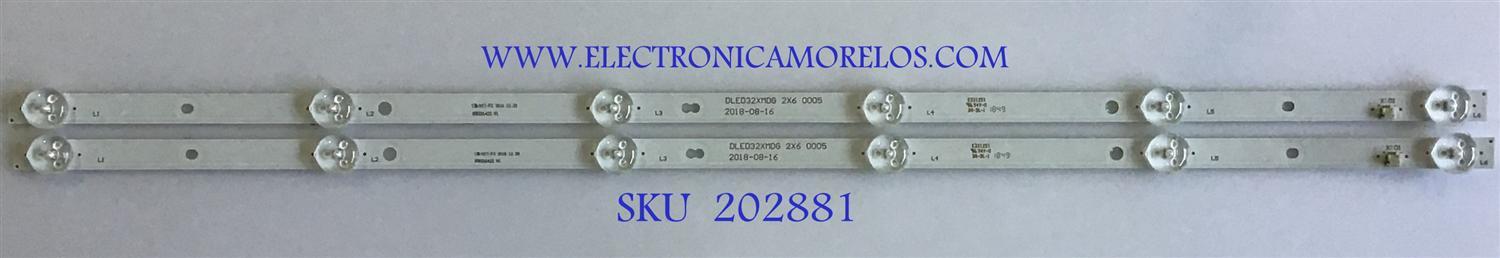 KIT DE LEDS ORIGINAL PARA TV ONN / ELEMENT / 2 PIEZAS / NUMERO DE PARTE DLED32XMDG / 850226422 / DLED32XMDG 2X6 0005 / PANEL HV320WHB-N56 / CV320H1-F01 / C320X18-E8C-H / MODELOS ONA32HB19E03 / ELEFW328