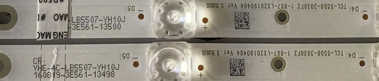 KIT DE LED'S PARA TV TCL ( 8 PIEZAS ) / TCL-55D8-3030F2 / YHE-4C-LB5507-YH10J / 1-8X7-LX20190404 / PANEL LVU550NEBL / MODELO 55S525 - Imagen 4