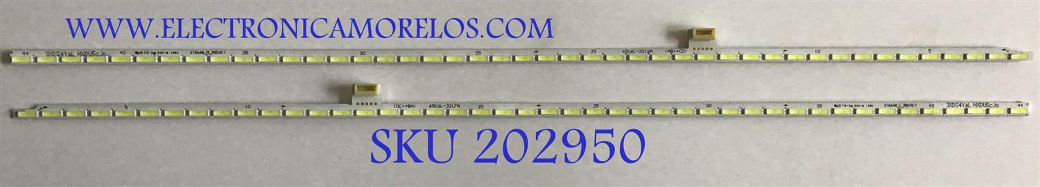 KIT DE LED'S PARA MONITOR DELL (2 PIEZAS) / 3XDS4YAL / 315A46_R_REV0.1 / HXDU5CJO / PANEL LM315WR1(SS)(B2) / MODELO U3219QB