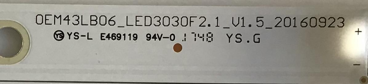 KIT DE LEDS PARA TV TCL (3 PIEZAS) / 4C-LB4308-ZM02J / 0EM43LB06_LED3030F2.1_V1.5_20160923 / PANEL LVF430ND1L - Imagen 3