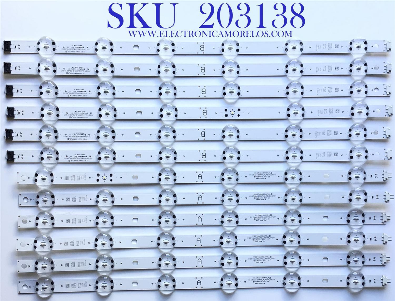 KIT DE LED'S PARA TV LG (12 PIEZAS) / EAV64998801 / EAV64998901 / Y19.5 TRIDENT 82UM75_A_S / Y19.5 TRIDENT 82UM75_B_S / Y19.5 TRIDENT 82UM75_A_REV00_191217 / TRIDENT 82UM75_B_REV00_191217 / PANEL'S HC820DQF-VCXR1 / HC820DQF-SLXR1 / MODELO 82UN857570PUC