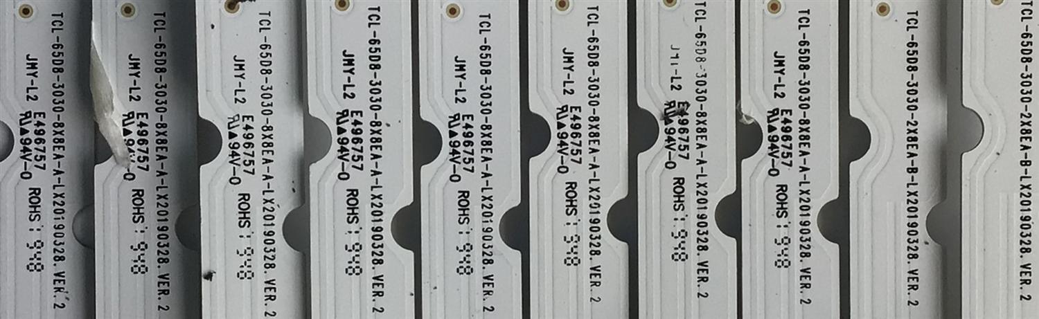 KIT DE LED'S PARA TV TCL (10 PIEZAS) / NUMERO DE PARTE TCL-65D8-3030-8X8EA / TCL-65D8-3030-8X8EA-A-LX20190328.VER.2 / 4C-LB6508-YH / PANEL LVU650NEBL CD9W10 / MODELOS 65S525 / 65S4 - Imagen 2