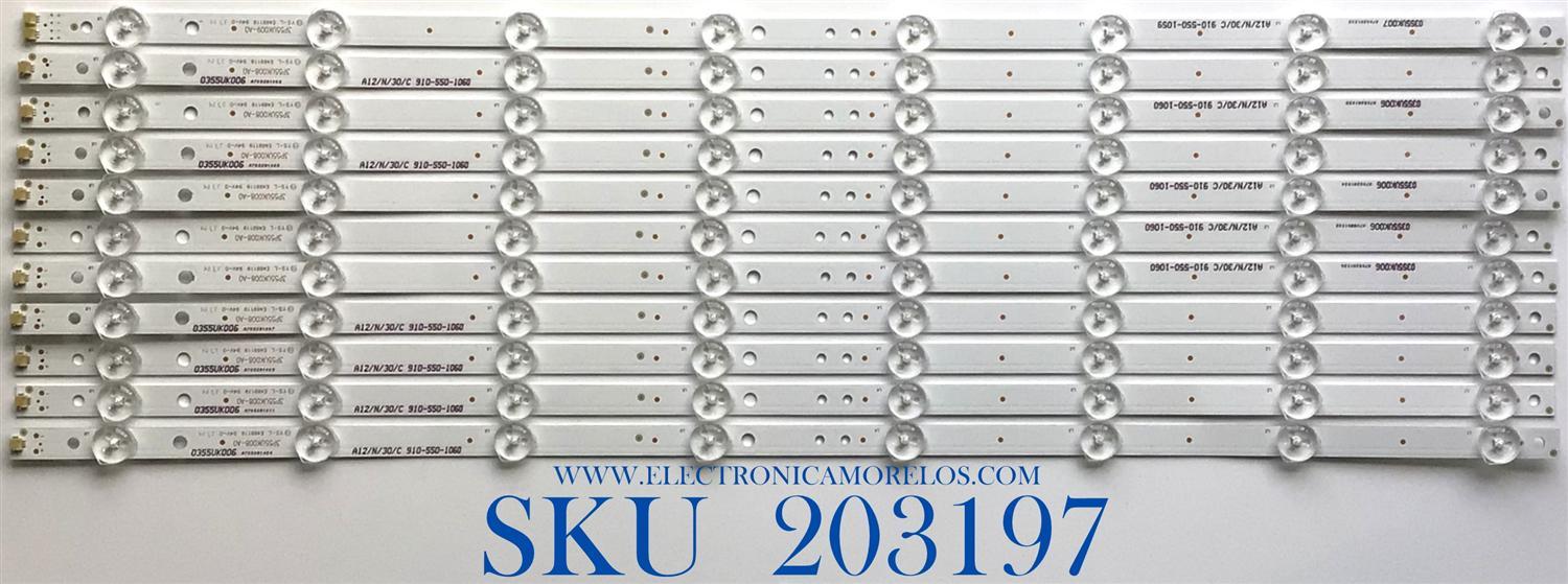 KIT DE LED'S PARA TV WESTINGHOUSE / ELEMENT (11 PIEZAS) / 3P55UK008-A0 / 3P55UK009-A0 / 0355UK009 / 0355UK010 / 0355UK006 / 0355UK007 / E469119 / PANEL T550-0UK-DLED / MODELO WA55UFA1001 G0V0Q / EL4KAMZ5517