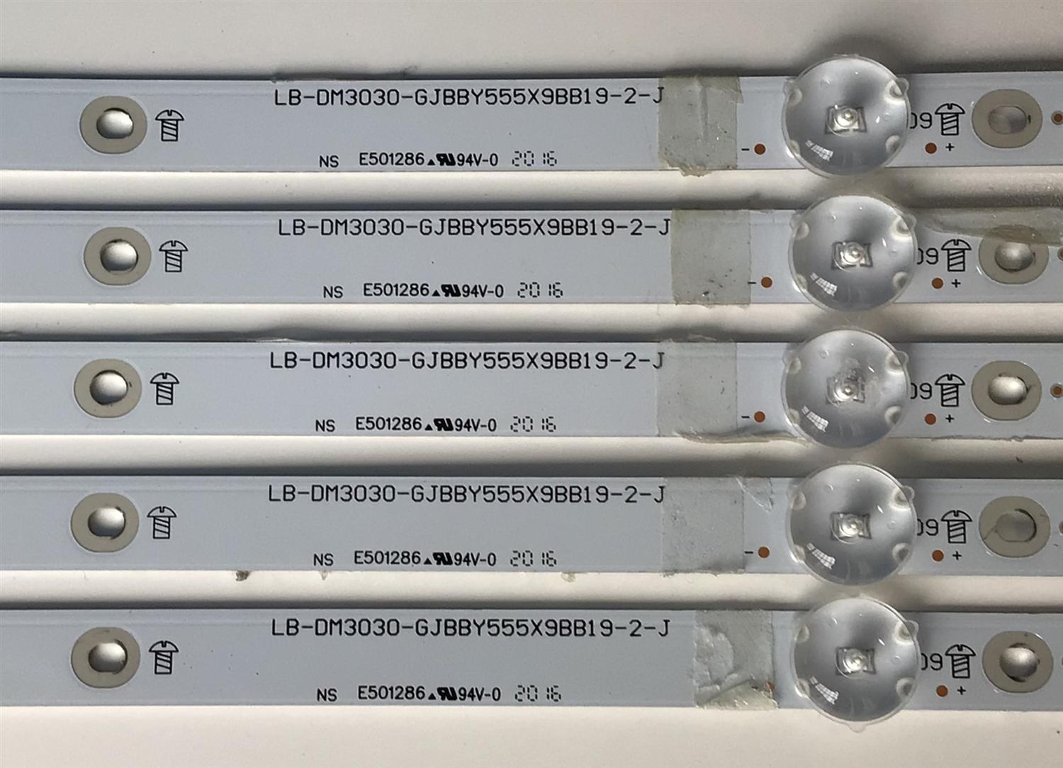 KIT DE LED'S PARA TV INSIGNIA (5 PIEZAS) / NUMERO DE PARTE LB-DM3030-GJBBY555X9BB19-2-J / 210BZ09D0B33LBM0BX / 28T0T33FBW7N / 55B19-1 / PANEL TPT550U2-D132.L REV:S21C / TPT550U2-D132.L REV:S21B / MODELO NS-55DF710NA21 - Imagen 3