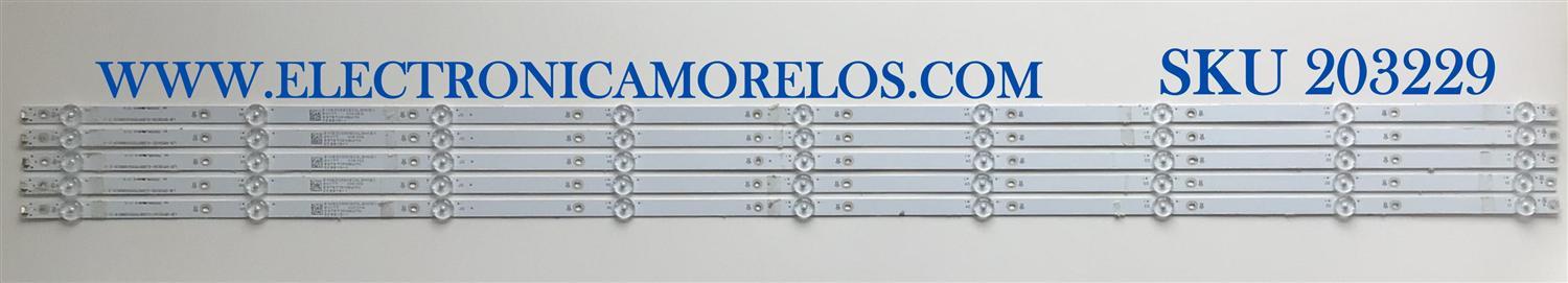 KIT DE LED'S PARA TV INSIGNIA (5 PIEZAS) / NUMERO DE PARTE LB-DM3030-GJBBY555X9BB19-2-J / 210BZ09D0B33LBM0BX / 28T0T33FBW7N / 55B19-1 / PANEL TPT550U2-D132.L REV:S21C / TPT550U2-D132.L REV:S21B / MODELO NS-55DF710NA21