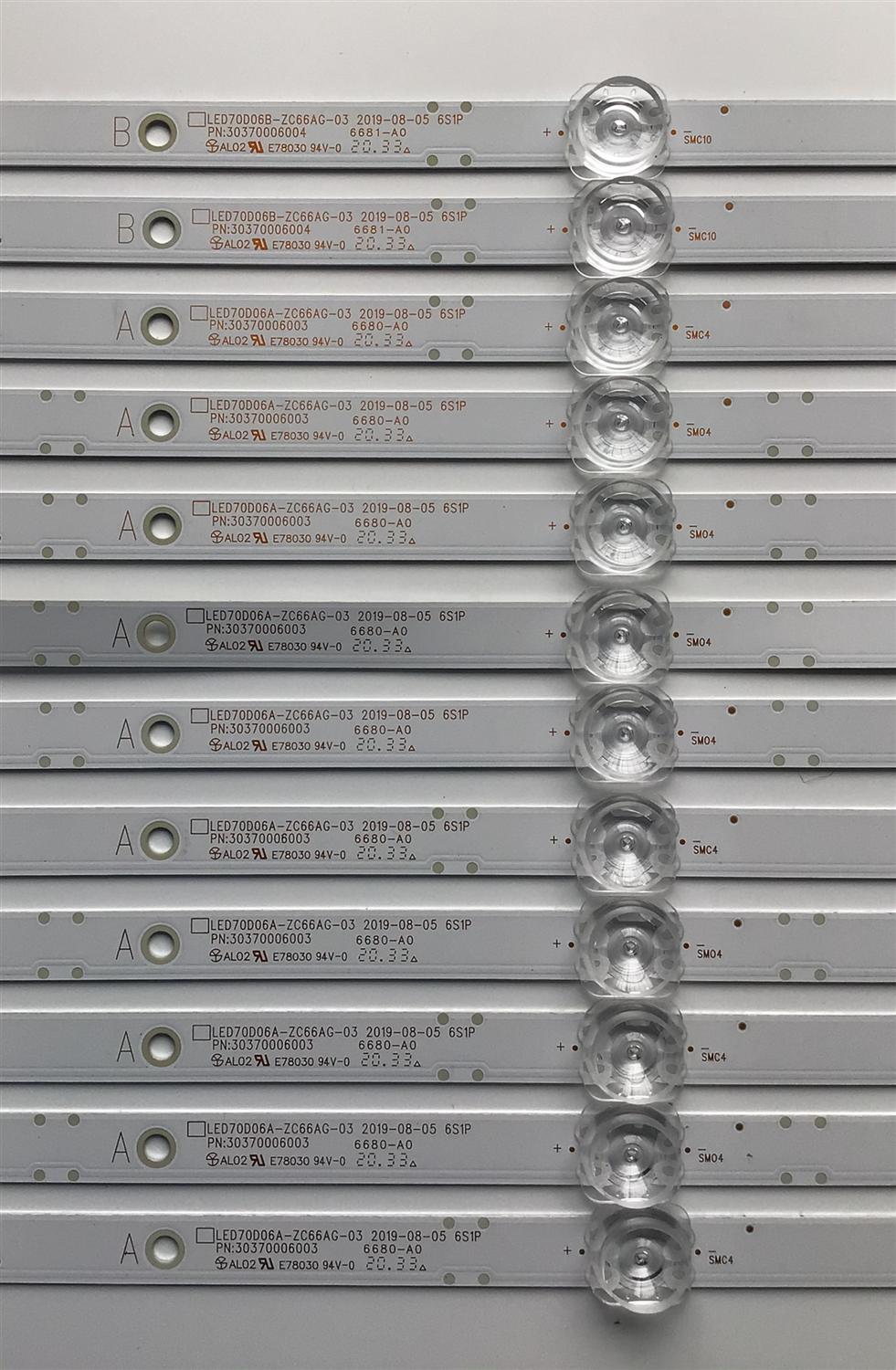 KIT DE LED'S PARA TV ONN / JVC (12 PIEZAS) / NUMERO DE PARTE 30370006003 / 30370006004 / LED70D06A-ZC66AG-03 / LED70D06B-ZC66AG-03 / E78030 / PANEL JE695REHB9L / MODELOS 100012588 / LT-70MAW795 - Imagen 2