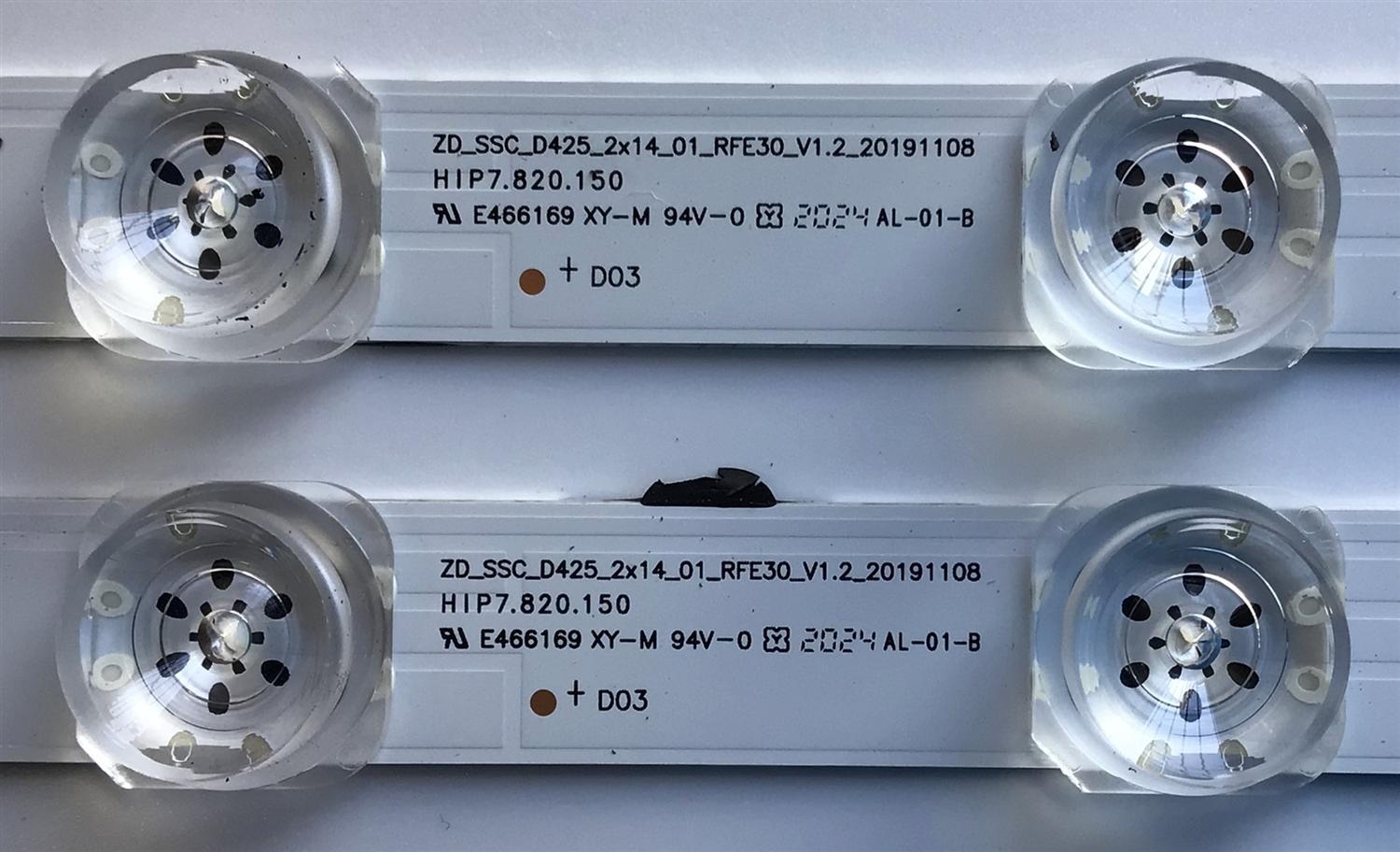 KIT DE LED'S PARA TV HISENSE (2 PIEZAS) / NUMERO DE PARTE HD425X1U81-T0L3+2019110801+SVH425A11 / ZD_SSC_D425_2X14_01_ RFE30_V1.2_20191108 / HIP7.820.150 / 1232141 / E466169 / PANEL HD425X1U51-T0L3/S0/GM/R0H / MODELO 43R6090G5 - Imagen 2