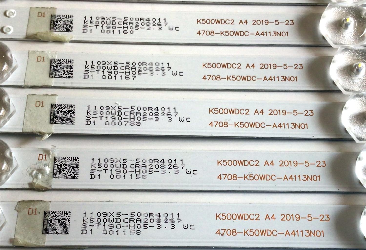 KIT DE LEDS PARA TV TOSHIBA ORIGINAL 9 PIEZAS / NUMERO DE PARTE K500WDC2 A4 / 4708-K50WDC-A4113N01 / 471R1P53 / 1109X5-500R4021 / K500WDCRA 20C398 / ROHS 25871A / PANEL T500QVN03.7 / MODELO 50LF621U21 / PN50951-22U - Imagen 4