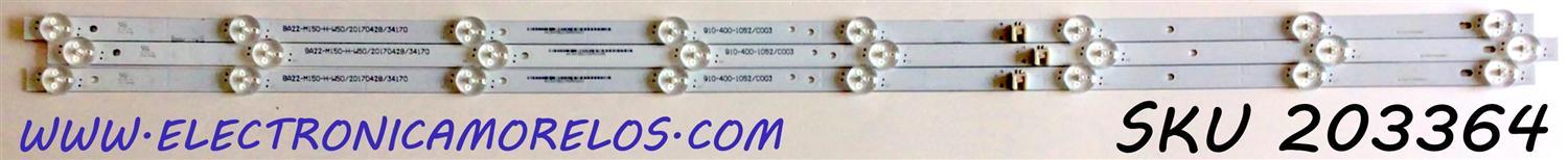 KIT DE LED'S PARA TV ELEMENT (3 PIEZAS) / NUMERO DE PARTE B-CNCF40D902 / 910-400-1052 / C003 / BA22-M150-H-W50/201/20170428/34170 / 4413U47D / PANEL T400-V35-DLED / MODELOS ELFW4017 / ELFW4017 C7F1M0