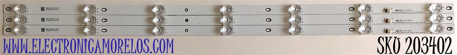 KIT DE LED'S PARA TV VIZIO (3 PIEZAS) / NUMERO DE PARTE INNOLUX_40_D03_3X7_3030C_D6T-2D1_7S1P / P116.35 C5  REV.V1-8 / ABIJB0000132X5 / PANEL V400HJ9-D03 / MODELO D40F-G9