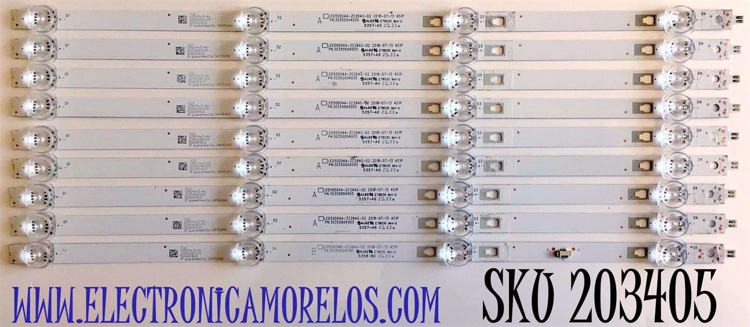 KIT DE LED'S PARA TV ONN ((9 PIEZAS)) / NUMERO DE PARTE 30350004005 / 30350004006 / LED50D04A-ZC26AG-02 / LED50D04B-ZC26AG-02 / 50000M61S / 50000M62S / 5357-A0 / 5358-B0 / PANEL CC500PV3D / MODELO 100012585