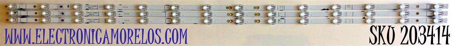 KIT DE LEDS PARA TV HISENSE ORIGINAL 3 PIEZAS / NUMERO DE PARTE LB58007 V0 / HD580X1U91-L1 / 2019080101 / 1234685 / 00965 / PANELS HD580X1U91-L1 / CV580U1-F01 / CV580U1-T01 / MODELOS 58R6E3 / 58H6500G