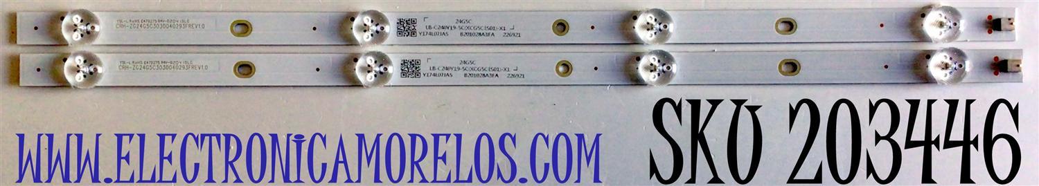 KIT DE LED'S PARA TV ONN (2 PIEZAS) NUMERO DE PARTE ZG24G5C3030040293F / CRH-ZG24G5C3030040293FREV1.0 / LB-C240Y19-5C(XCG5CLS01)-X1 / Y174L07JA5 / B201028A3FA / 226921 / 24G5C / PANEL C240Y19-D6 / MODELO 10012590