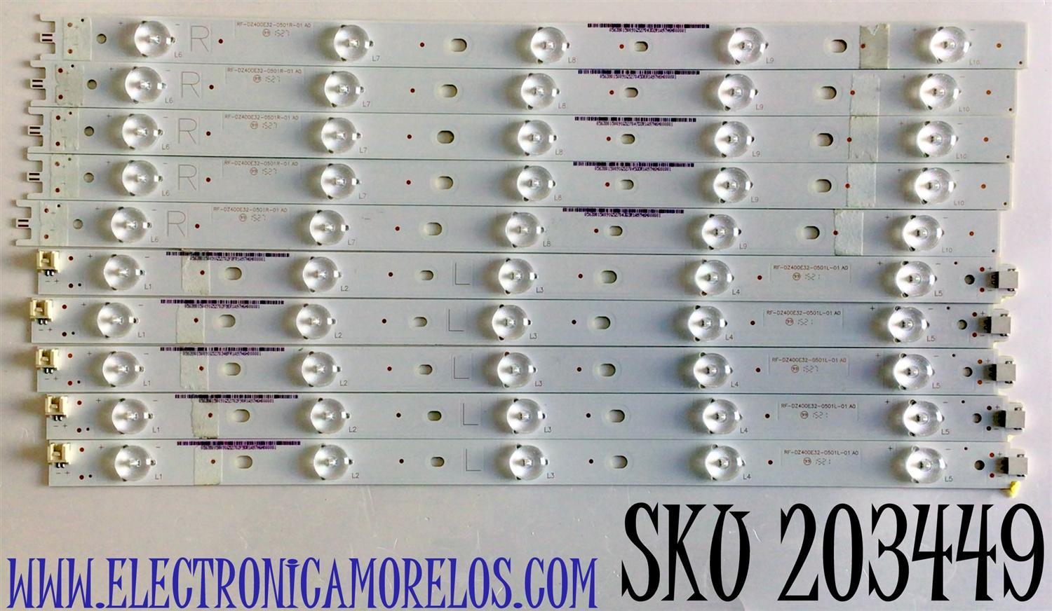 KIT DE LED'S PARA TV VIZIO (10 PIEZAS) NUMERO DE PARTE RF-DZ400E32-0501 / RF-DZ400E32-0501L-01 / RF-DZ400E32-0501R-01 / 056380150091 / MODELOS E40-C2 / E40-C2  LWZQSFCR