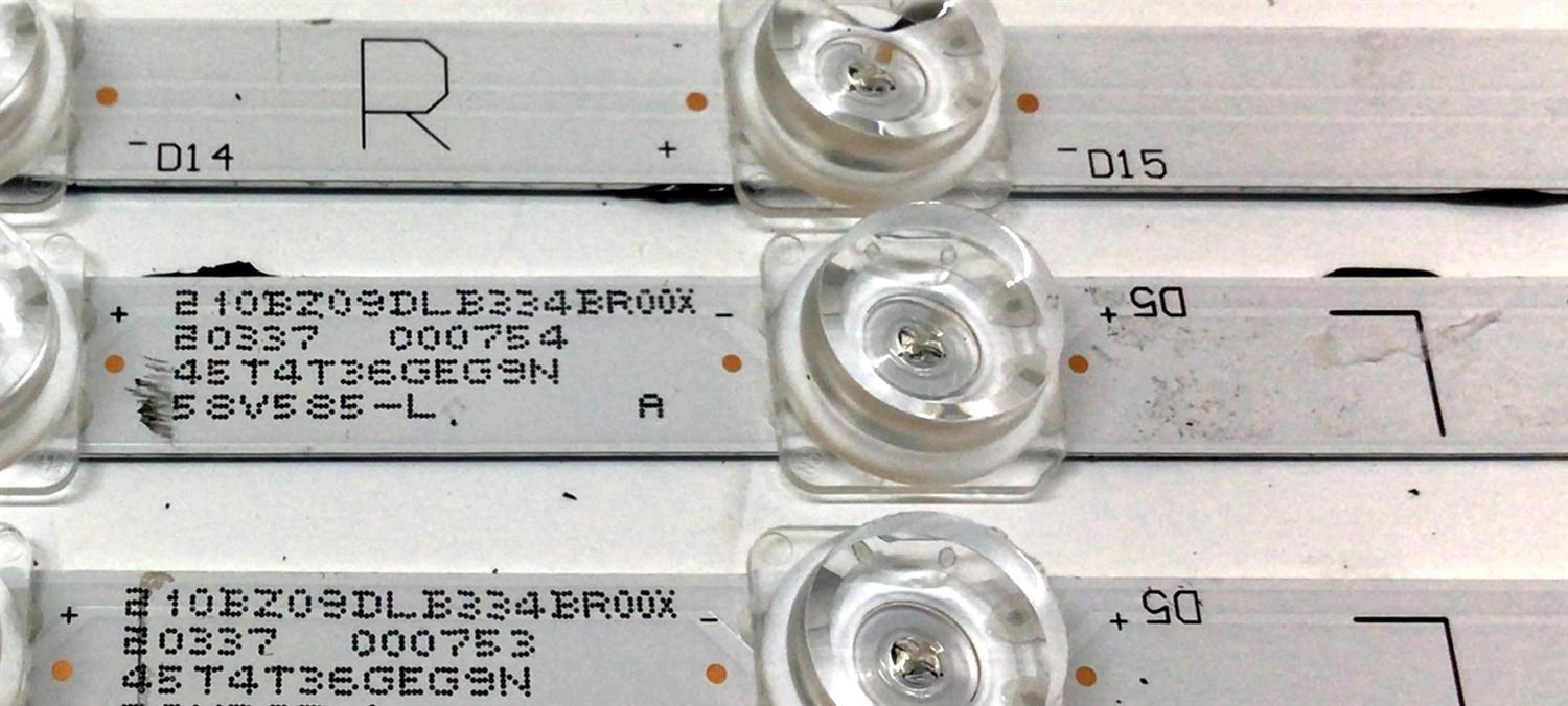 KIT DE LED´S PARA TV TOSHIBA (4 PIEZAS) / NUMERO DE PARTE LB-GM3030-GJVIZIO582X20VB00-L-J / LB-GM3030-GJVIZIO582X20VB00-R-J / E501286 / 58V585-L / 58V585-R / 210BZ09DLB334BR00X / 210BZ11DRB334BR00X / PANEL TPT580B5-U1T01.D / MODELO V585-H11 - Imagen 2