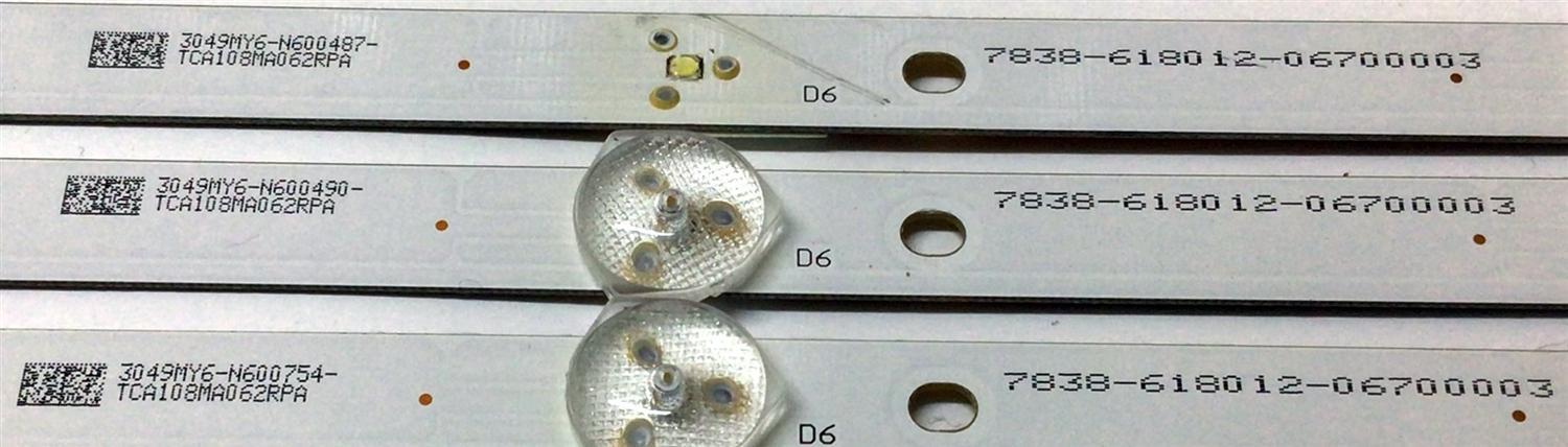 KIT DE LED´S PARA TV (3 PIEZAS) / NUMERO DE PARTE A-CNK32D715 / 7838-618012-06700003 / TCA108MA062RPA / E74739 / WE116V0A - Imagen 3
